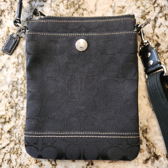 Coach Purse Crossbody bag, Black Canvas, Leather, signature C monogram, EUC - Picture 2 of 11